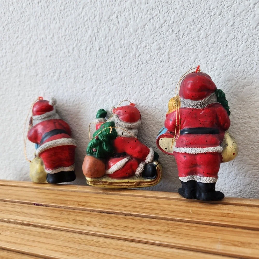 Vintage Blow Mold Plastic Santa Claus Ornament Christmas Holiday Figure Lot Of 3